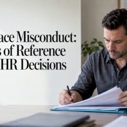 HR investigator reviewing workplace investigation paperwork