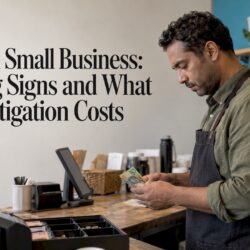 Small business owner reconciling cash records