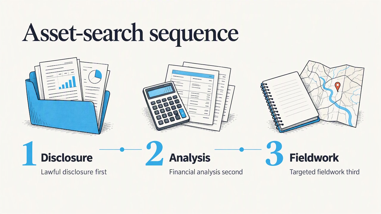 Three stages of a lawful asset search
